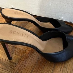 Schutz black leather slides
